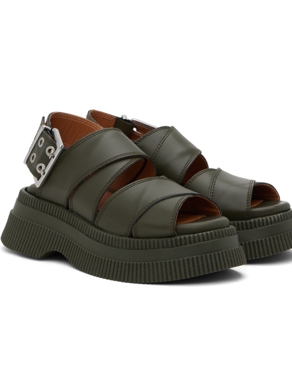 NIB Ganni khaki Platform Leather Women’s Sandals